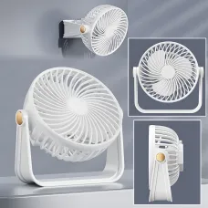 Компактний вентилятор AND1261 настільний/настінний, 3 швидкості, USB, 800 мА·год, тихий 62-70 дБ, 5 Вт, 13×13 см Білий