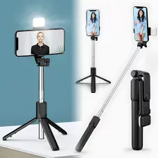 Селфі-палиця штатив монопод DF-01S AND 5222 з Bluetooth-комплексом, LED-підсвіткою, поворотом 360°, до 74 см
