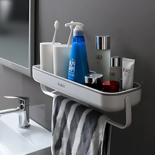 Полиця для ванної з тримачем для рушника TOWEL BAR LY-840, навісна, ABS-пластик, 41×12×6 см, без свердління - фото 8