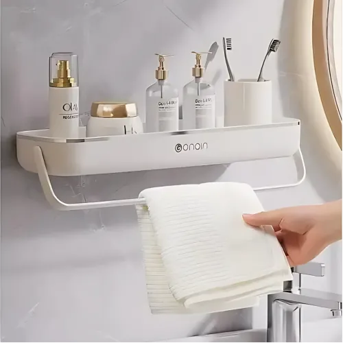 Полиця для ванної з тримачем для рушника TOWEL BAR LY-840, навісна, ABS-пластик, 41×12×6 см, без свердління - фото 6