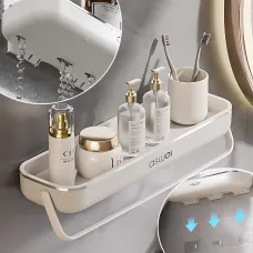 Полиця для ванної з тримачем для рушника TOWEL BAR LY-840, навісна, ABS-пластик, 41×12×6 см, без свердління