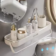 Полиця для ванної з тримачем для рушника TOWEL BAR LY-840, навісна, ABS-пластик, 41×12×6 см, без свердління