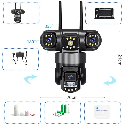 Вулична Wi-Fi IP камера відеоспостереження v380, 3 об'єктиви, поворот 270°, нічне бачення 20 м, датчик руху - фото 10