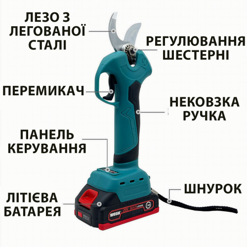 Аккумуляторный секатор WOSAI 30 мм, 20В, 2 АКБ по 3 Ач, бесщёточный мотор, сменное лезвие, кейс - фото 9