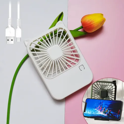Компактний мінівентилятор Fan AND064 з USB, 3 швидкості, 5 лопатей, 500 мА·год, з підставкою для телефона