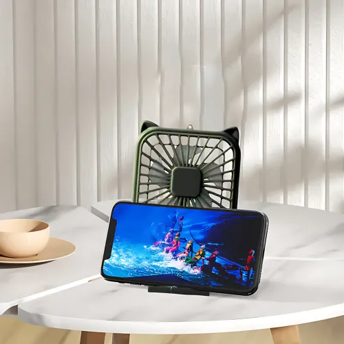 Компактний мінівентилятор Fan AND064 з USB, 3 швидкості, 5 лопатей, 500 мА·год, з підставкою для телефона Зелений - фото 4