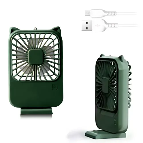 Компактний мінівентилятор Fan AND064 з USB, 3 швидкості, 5 лопатей, 500 мА·год, з підставкою для телефона Зелений - фото 3