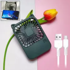 Компактный мини-вентилятор Fan AND064 с USB, 3 скорости, 5 лопастей, 500 мАч,  с подставкой для телефона Зеленый