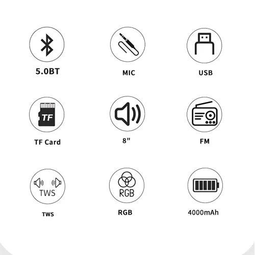 Портативна Bluetooth-колонка 2x8 25 Вт х2, з мікрофоном, LED-підсвіткою, USB/SD/FM/AUX/BT, дисплеєм, пультом - фото 5