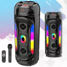 Портативна Bluetooth-колонка 2x8 25 Вт х2, з мікрофоном, LED-підсвіткою, USB/SD/FM/AUX/BT, дисплеєм, пультом
