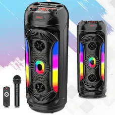 Портативна Bluetooth-колонка 2x8 25 Вт х2, з мікрофоном, LED-підсвіткою, USB/SD/FM/AUX/BT, дисплеєм, пультом