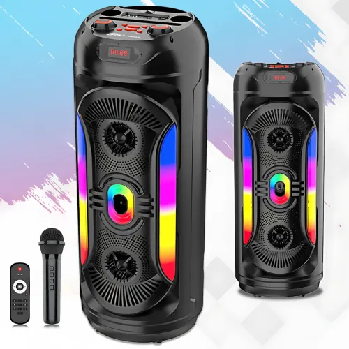 Портативная Bluetooth-колонка 2x8 25 Вт х2, с микрофоном, LED-подсветкой, USB/SD/FM/AUX/BT, дисплеем, пультом