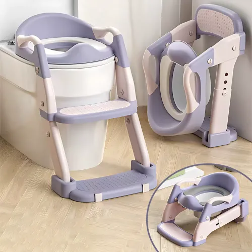 Складана дитяча накладка на унітаз зі сходинкою Babycare MA605, для 1-9 років, з ручками, спинкою, до 50 кг Фіолетовий
