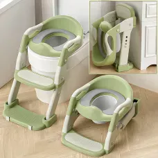 Складана дитяча накладка на унітаз зі сходинкою Babycare MA605, для 1-9 років, з ручками, спинкою, до 50 кг Зелений