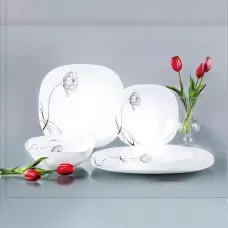 Набір посуду Leebull 26 предметів, опалове скло, 6 персон, білий із квітковим візерунком, модель 180511