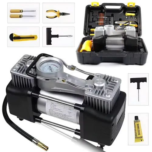 Автомобільний компресор 160 Вт, MA608, 25 л/хв, 10 барів, від 12 В, з манометром, кейсом і ремкомплектом