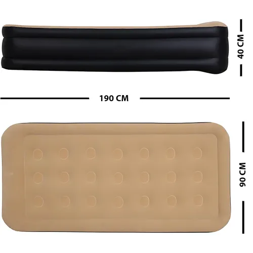 Надувне ліжко 190×90×40 см з USB-насосом і чохлом, ПВХ + поліестер, складане, гіпоалергенне, бежеве - фото 8