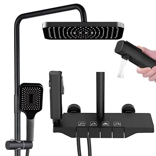 Чорний душовий набір 4 в 1 Black Bathroom Shower Set Piano Keys з тропічним душем і ручною лійкою, чорний - фото 11