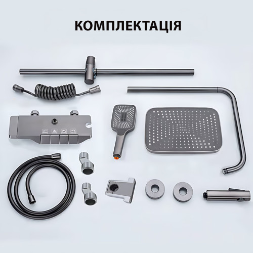 Чорний душовий набір 4 в 1 Black Bathroom Shower Set Piano Keys з тропічним душем і ручною лійкою, чорний - фото 4