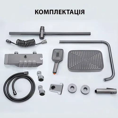 Чорний душовий набір 4 в 1 Black Bathroom Shower Set Piano Keys з тропічним душем і ручною лійкою, чорний - фото 14