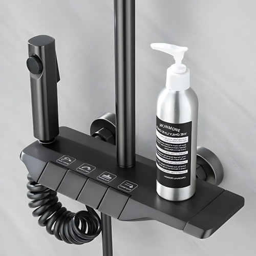 Чорний душовий набір 4 в 1 Black Bathroom Shower Set Piano Keys з тропічним душем і ручною лійкою, чорний - фото 6