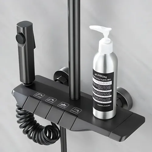 Чорний душовий набір 4 в 1 Black Bathroom Shower Set Piano Keys з тропічним душем і ручною лійкою, чорний - фото 16