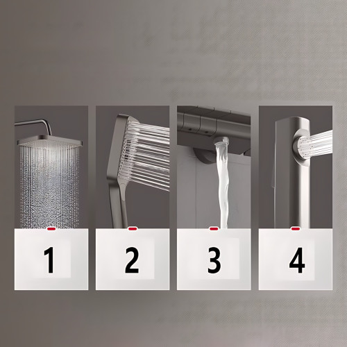Чорний душовий набір 4 в 1 Black Bathroom Shower Set Piano Keys з тропічним душем і ручною лійкою, чорний - фото 8