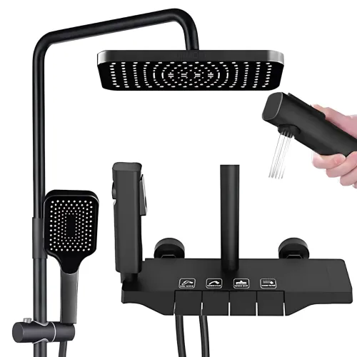 Чорний душовий набір 4 в 1 Black Bathroom Shower Set Piano Keys з тропічним душем і ручною лійкою, чорний - фото 2