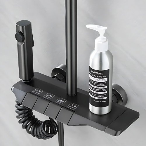 Черный душевой набор 4 в 1 Black Bathroom Shower Set Piano Keys с тропическим душем и ручной лейкой, черный - фото 6