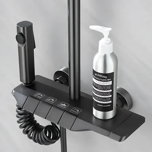 Чорний душовий набір 4 в 1 Black Bathroom Shower Set Piano Keys з тропічним душем і ручною лійкою, чорний - фото 4