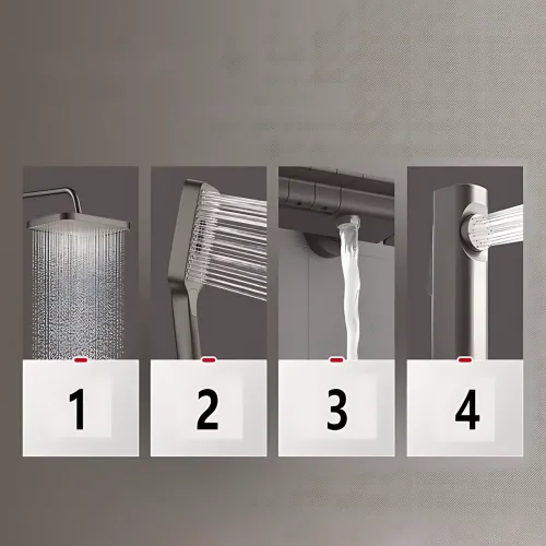 Черный душевой набор 4 в 1 Black Bathroom Shower Set Piano Keys с тропическим душем и ручной лейкой, черный - фото 18
