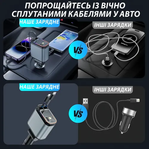 Автомобільний зарядний пристрій Ofottofo ZL-07, 66 Вт, 4-в-1, з кабелем Type-C та iPhone, підсвіткою - фото 7