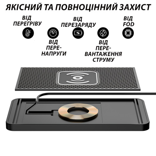 ​​​​​​​Автомобильный силиконовый коврик-держатель с беспроводной зарядкой 15W, антискользящий зарядный коврик - фото 9