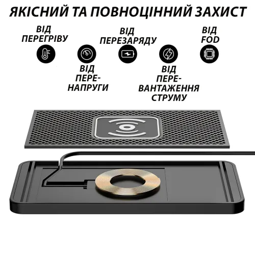 ​​​​​​​Автомобильный силиконовый коврик-держатель с беспроводной зарядкой 15W, антискользящий зарядный коврик - фото 19