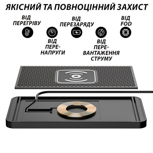 Автомобільний силіконовий килимок-тримач із бездротовою зарядкою 15W, антиковзний зарядний килимок - фото 9