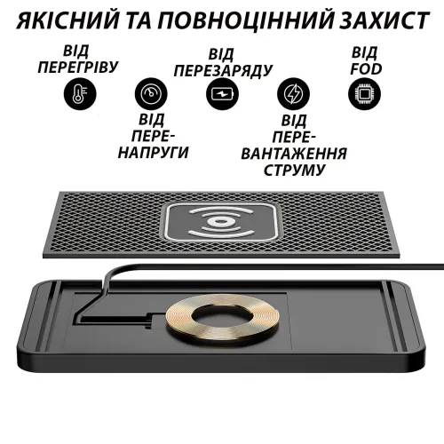 Автомобільний силіконовий килимок-тримач із бездротовою зарядкою 15W, антиковзний зарядний килимок - фото 14