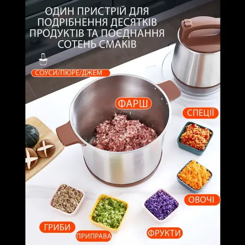 Кухонний подрібнювач Hoffmans HM-8878, 12 л, 4800 Вт, неіржавка сталь, 2 швидкісний Чорний - фото 8