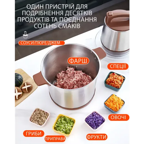 Кухонний подрібнювач Hoffmans HM-8878, 12 л, 4800 Вт, неіржавка сталь, 2 швидкісний Чорний - фото 14