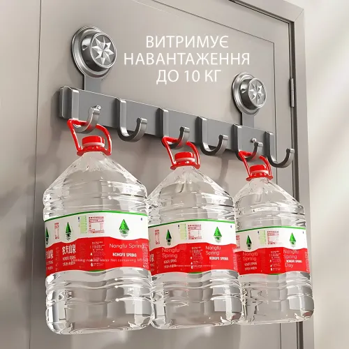 Металева настінна вішалка-гачок AND 101-20 з присосками, 6 гачків, ABS, до 10 кг, 44×11 см, чорний - фото 4