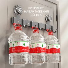 Металлическая настенная вешалка-крючок AND 101-20 с присосками, 6 крючков, ABS, до 10 кг, 44×11 см, черный