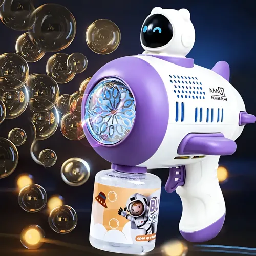 Дитячий автоматичний пістолет-кулемет для мильних бульбашок Toy Bubble Gun AND 388-10 з підсвіткою і звуком Фіолетовий - фото 4