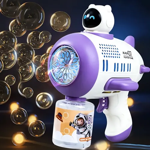 Дитячий автоматичний пістолет-кулемет для мильних бульбашок Toy Bubble Gun AND 388-10 з підсвіткою і звуком Фіолетовий - фото 6
