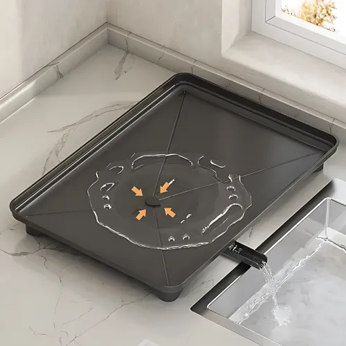 Багаторівнева кухонна сушарка-органайзер AND-102-30-10PCS, стелаж для посуду з дренажем, 2 яруси, обертання - фото 6