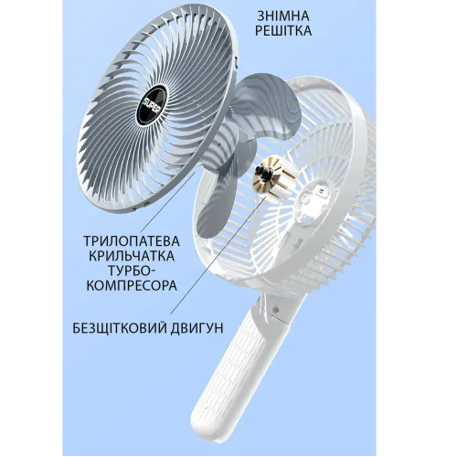 Вентилятор Mini USB Fan XL-1293 дротовий, з прищіпкою, безщітковий мотор, 3 швидкості, поворот 120°, білий - фото 10