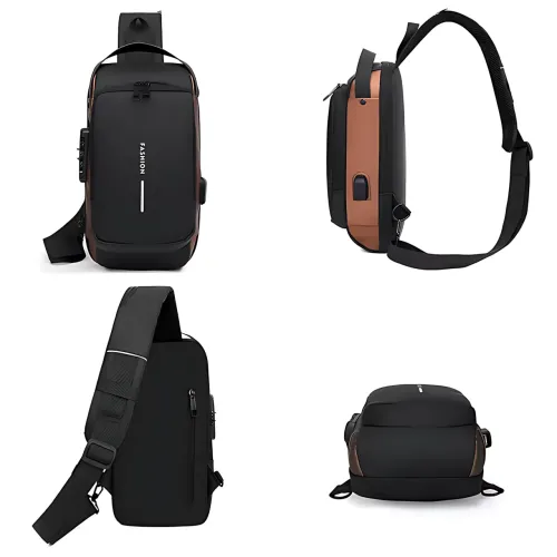 Нагрудна сумка Backpack AND XL1228 з протиприпасованим кодовим замком, рюкзак з USB, водовідштовхувальний - фото 6