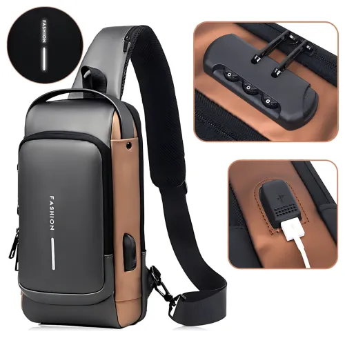 Нагрудна сумка Backpack AND XL1228 з протиприпасованим кодовим замком, рюкзак з USB, водовідштовхувальний