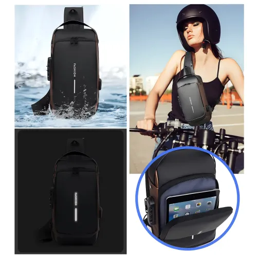 Нагрудна сумка Backpack AND XL1228 з протиприпасованим кодовим замком, рюкзак з USB, водовідштовхувальний - фото 14
