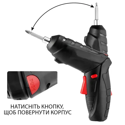 Акумуляторний шурупокрут 3.6 V 1800 мА·год USB, 47-в-1: реверс, LED-підсвітка, кейс, насадки, викрутка-дриль - фото 3