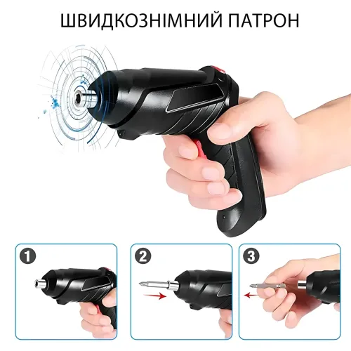 Аккумуляторный шуруповерт 3.6V 1800 мАч USB, 47-в-1: реверс, LED-подсветка, кейс, насадки, отвертка-дрель - фото 12