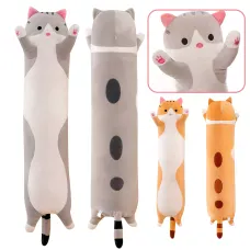 Іграшка подушка Кіт Батон, плюшева антистрес-обіймашка DOLL 1498 на блискавці, сірий/рудий